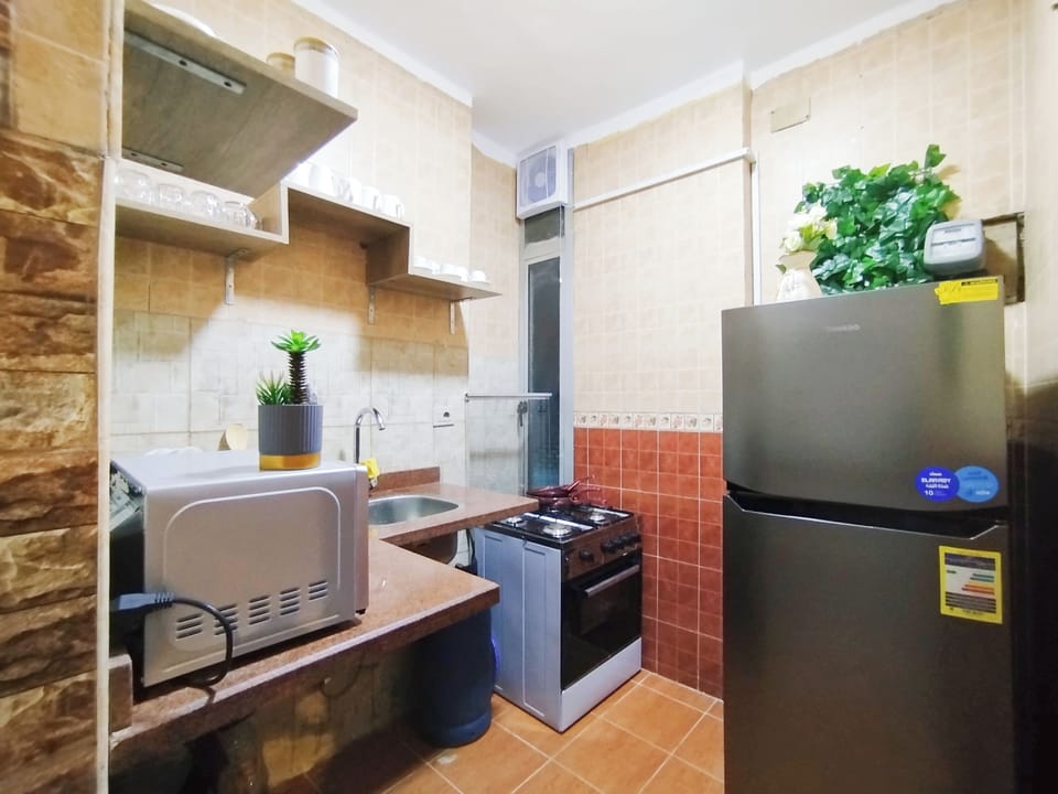 Full-size fridge, microwave, oven, stovetop