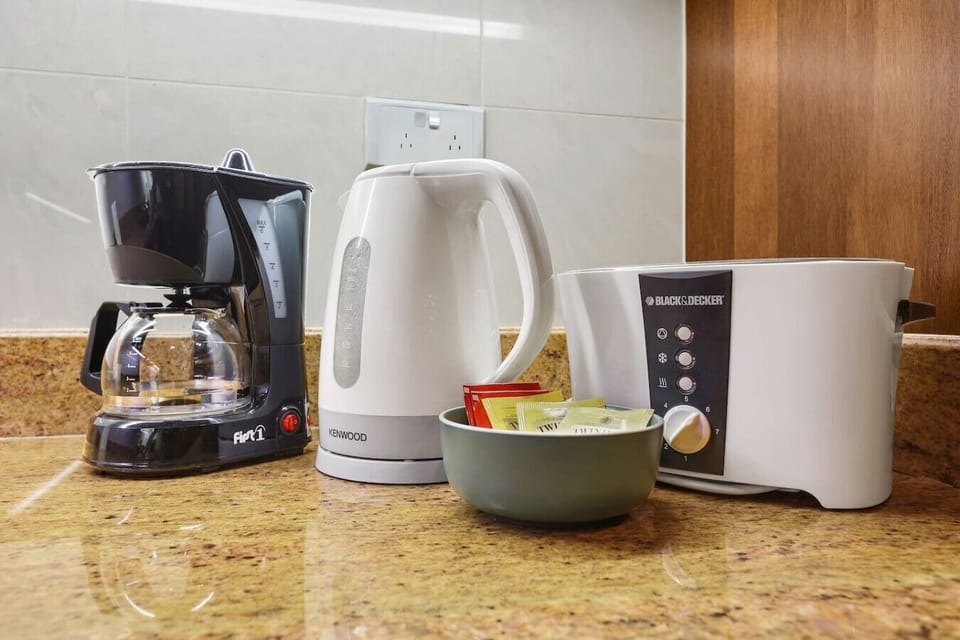 Start your day right with the coffee, tea, and toast station.