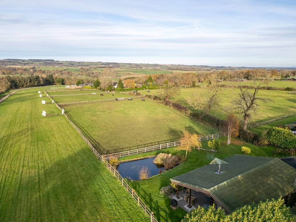 Aerial view of Spindrifter lodge at Sun Hill Farm in North Yorkshire.