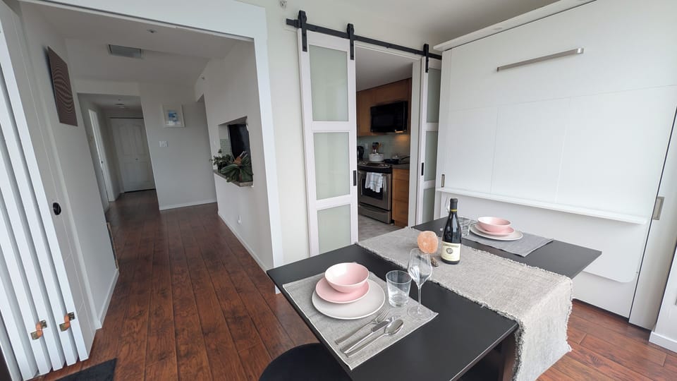 set up for two 
with dining table in the second bedroom