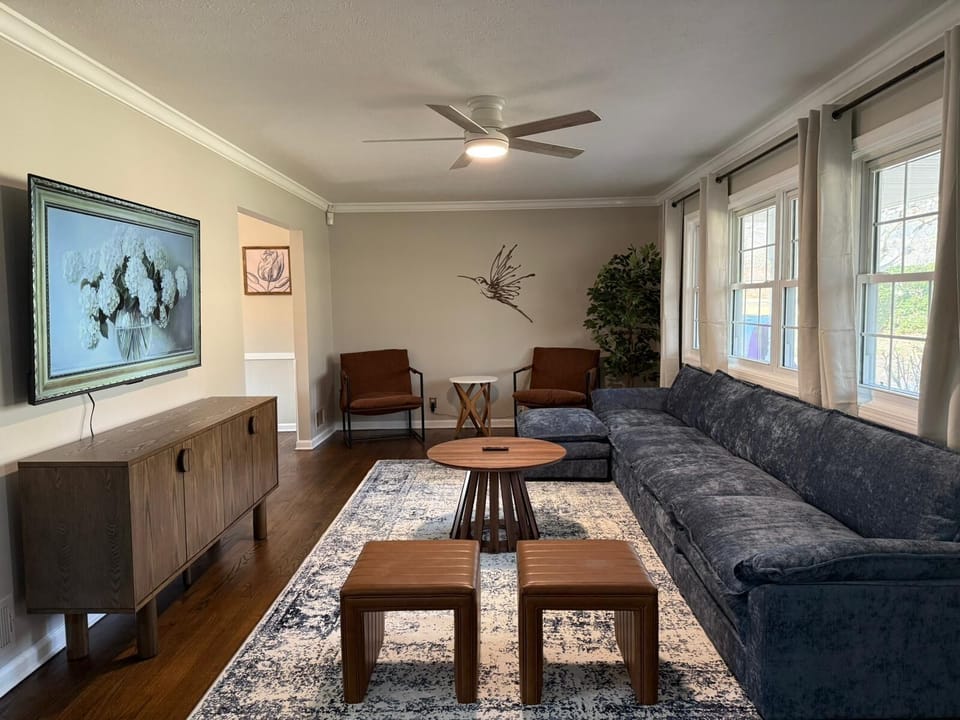 Cozy living room with comfy sofa—perfect for relaxing and unwinding.
