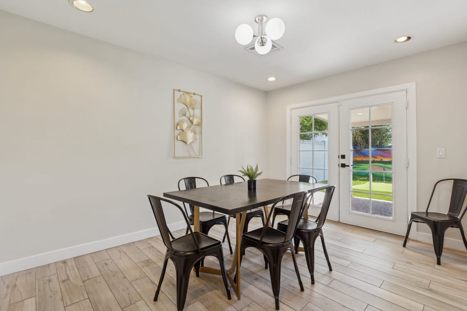 Bright and modern dining area with seating for six