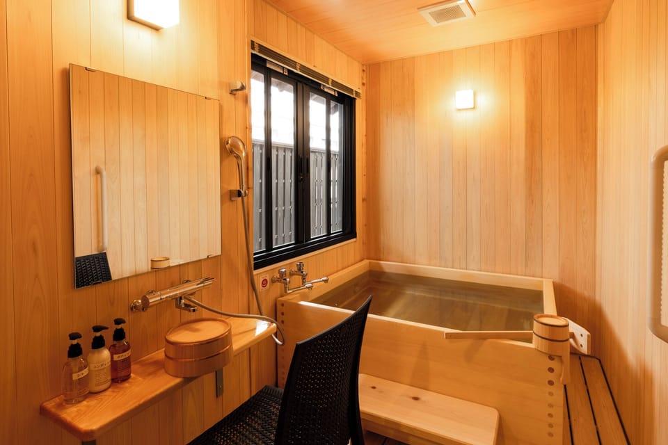 Japanese-style Room, Non Smoking (futon type) | Bathroom | Separate tub and shower, spring water tub, free toiletries, hair dryer