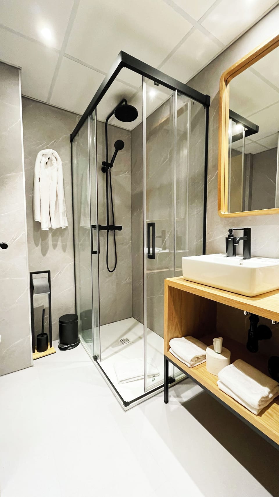 Shower, hair dryer, soap, shampoo