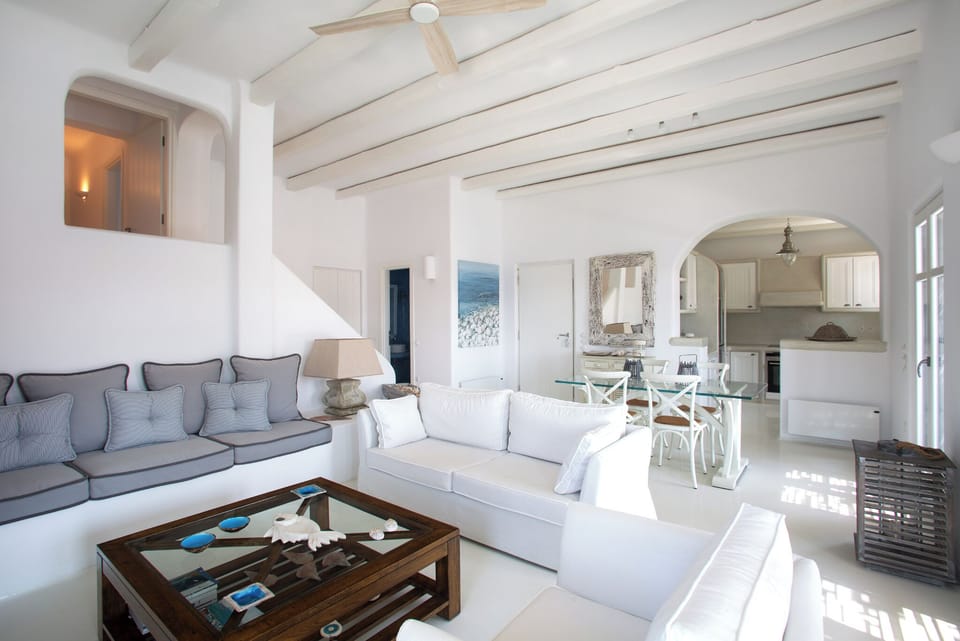Villa, Sea View | Living area | 42-inch Smart TV with digital channels, fireplace, printers