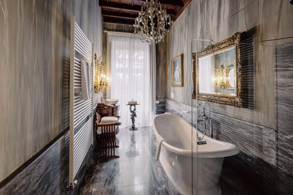 Double Room (French Room) | Bathroom | Separate tub and shower, deep soaking tub, hair dryer, bathrobes