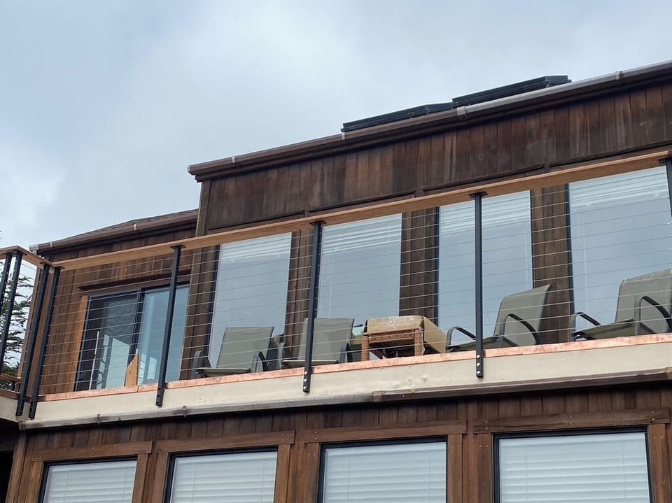 Front upper deck with a view of the ocean and whales in season