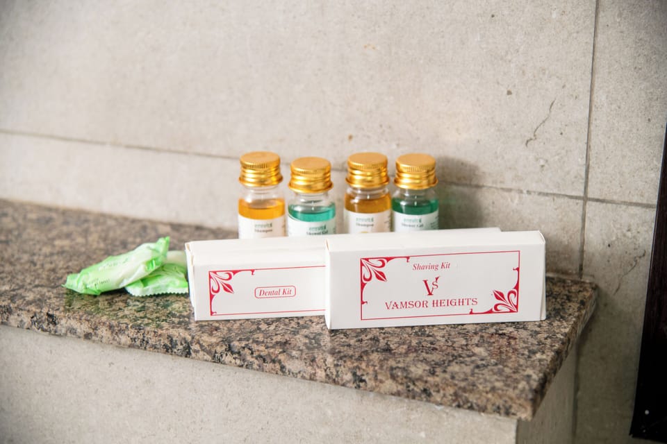 Shower, towels, soap, shampoo