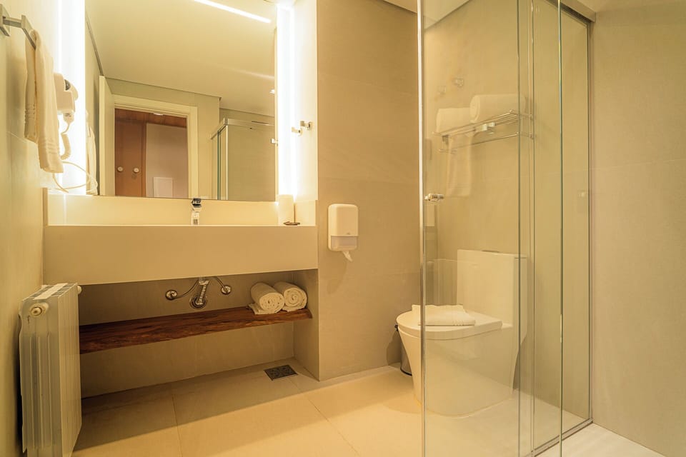 Shower, free toiletries, hair dryer, towels