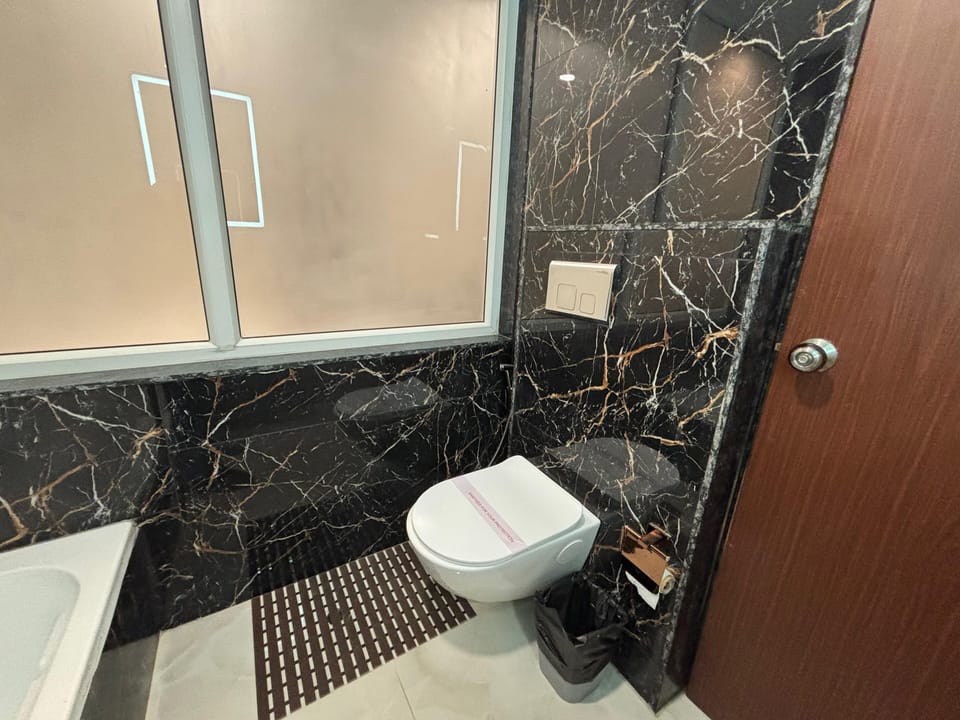 Hair dryer, slippers, towels, soap