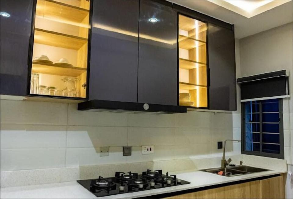 Family Apartment, Balcony, City View | Private kitchen | Fridge, microwave, oven, stovetop