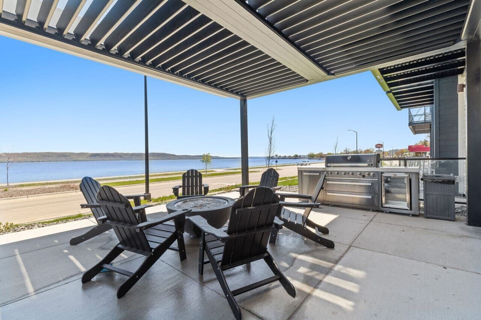 Shared firepit and grilling area on the main level