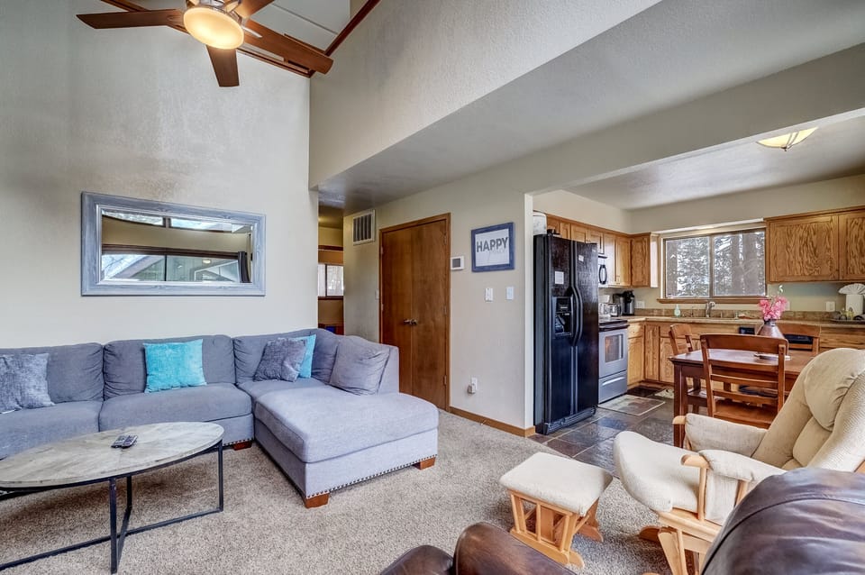 Living, dining, and kitchen area