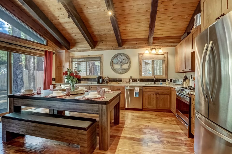 Kitchen with Keurig, drip coffee pot, toaster oven, and mor