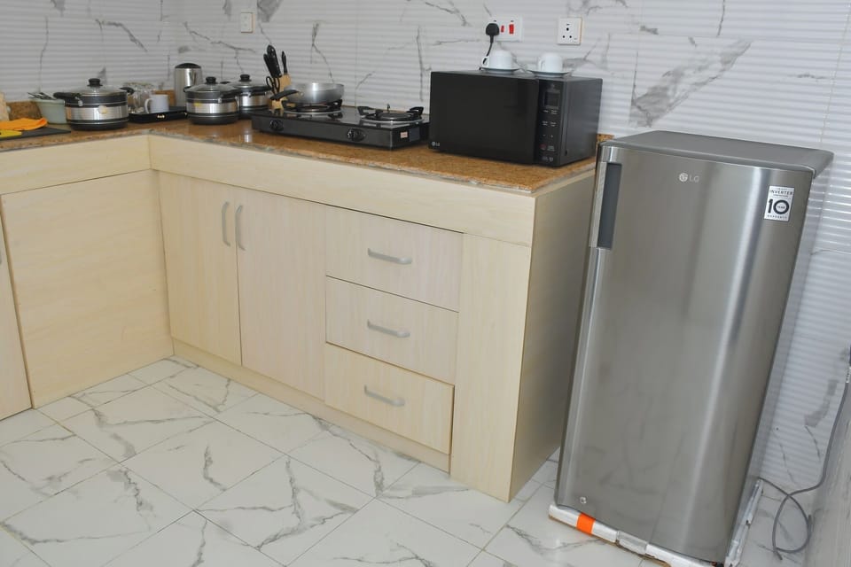 Economy Apartment, Balcony, City View | Private kitchen | Fridge, microwave, oven, stovetop