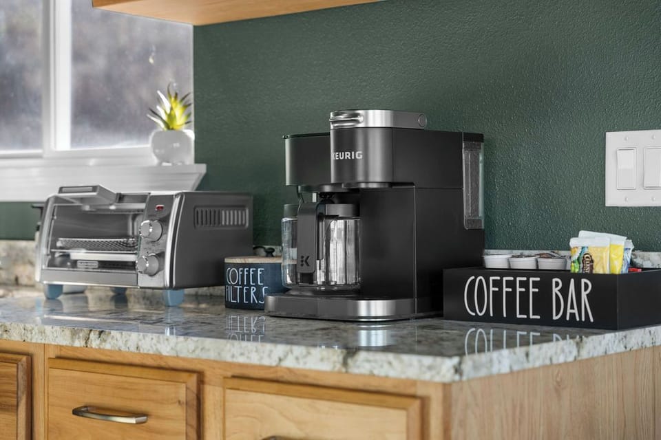 Start your mornings right with a full coffee bar and breakfast essentials.