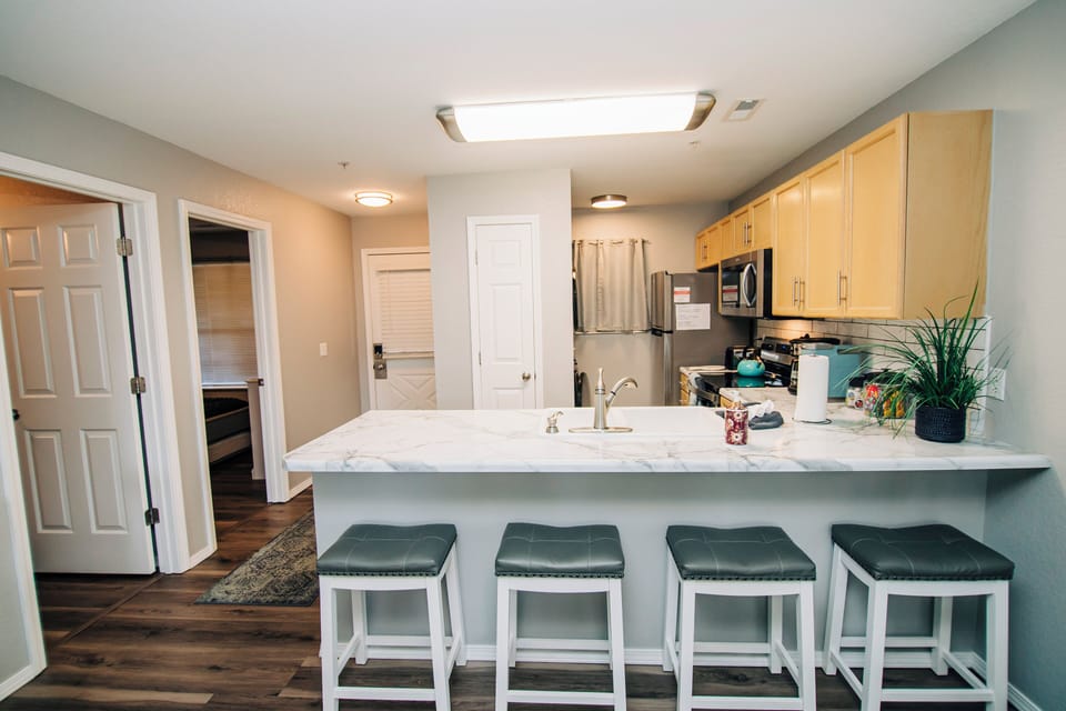 Kitchen with Microwave, Oven and Stovetop