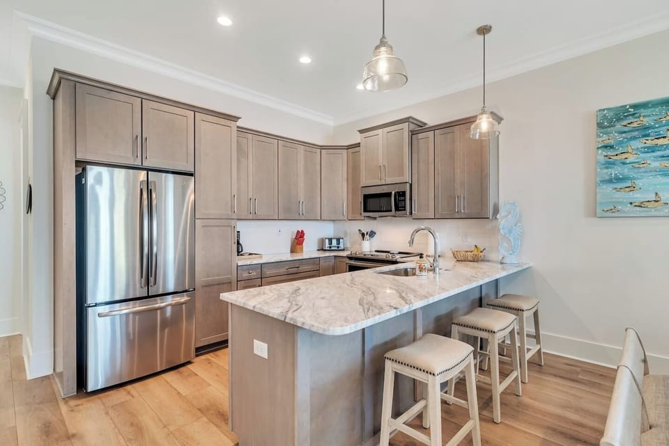 Kitchen is fully stocked with everything needed to cook a complete meal for your family including a crock pot.