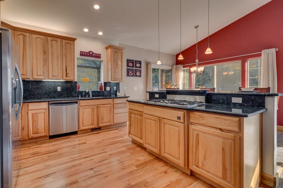 Kitchen area with stainless-steel appliances