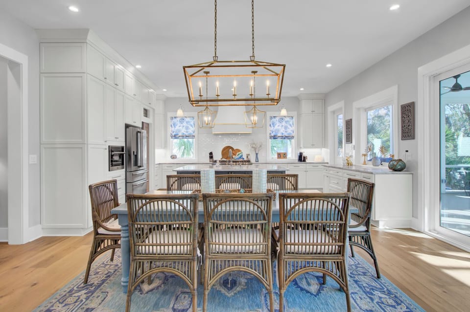 Dining table with seating for 8.