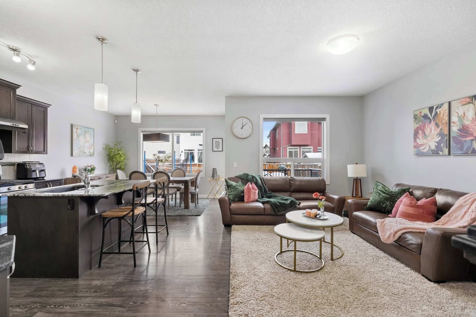 Large open-concept space for entertaining your family and guests! The Living room, dining area, and kitchen have plenty of comfortable seating options to relax and enjoy your stay! 