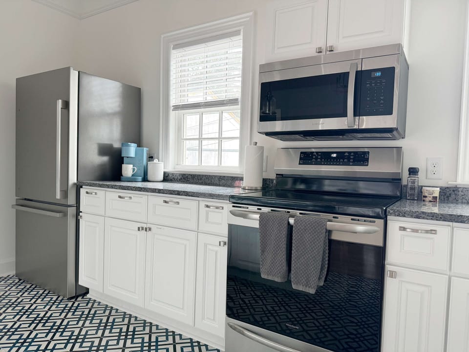 The fully outfitted kitchen has everything you need to whip up some home-cooked meals.