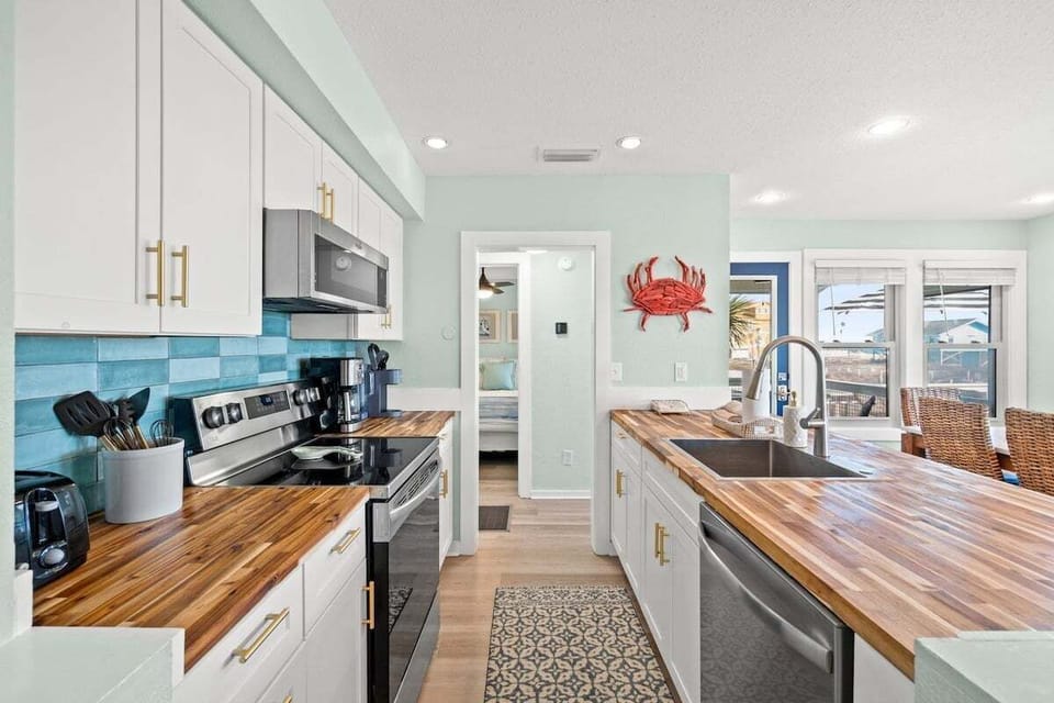 Fully equipped kitchen with butcher block countertops