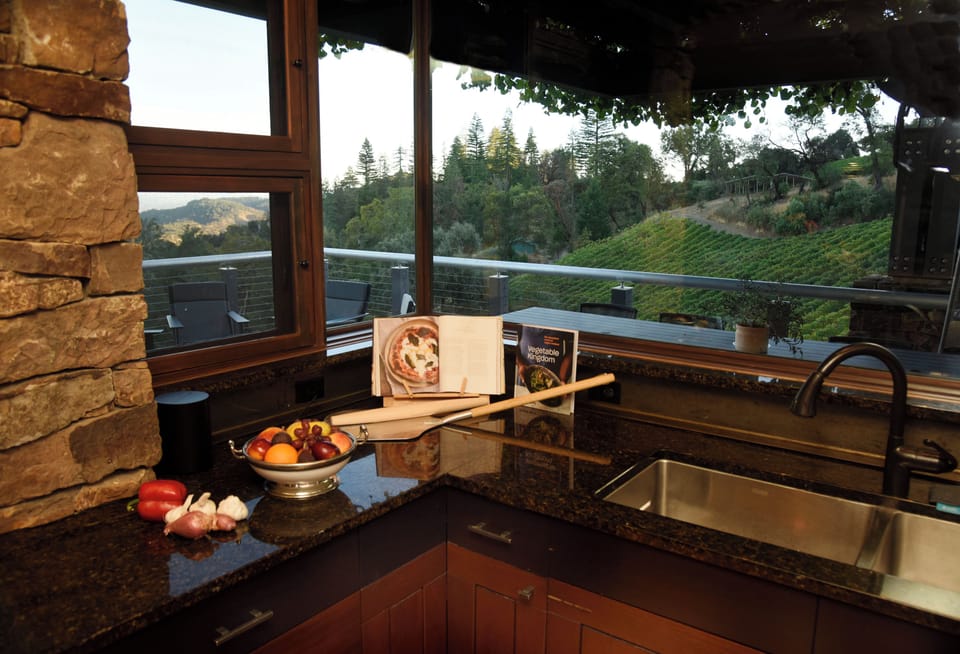 Kitchen work area with view of the vineyard