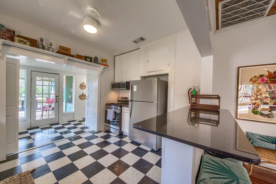 Kitchen and dining area open to each other
