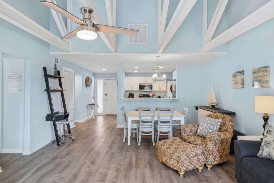 Open living, dining, and kitchen space 