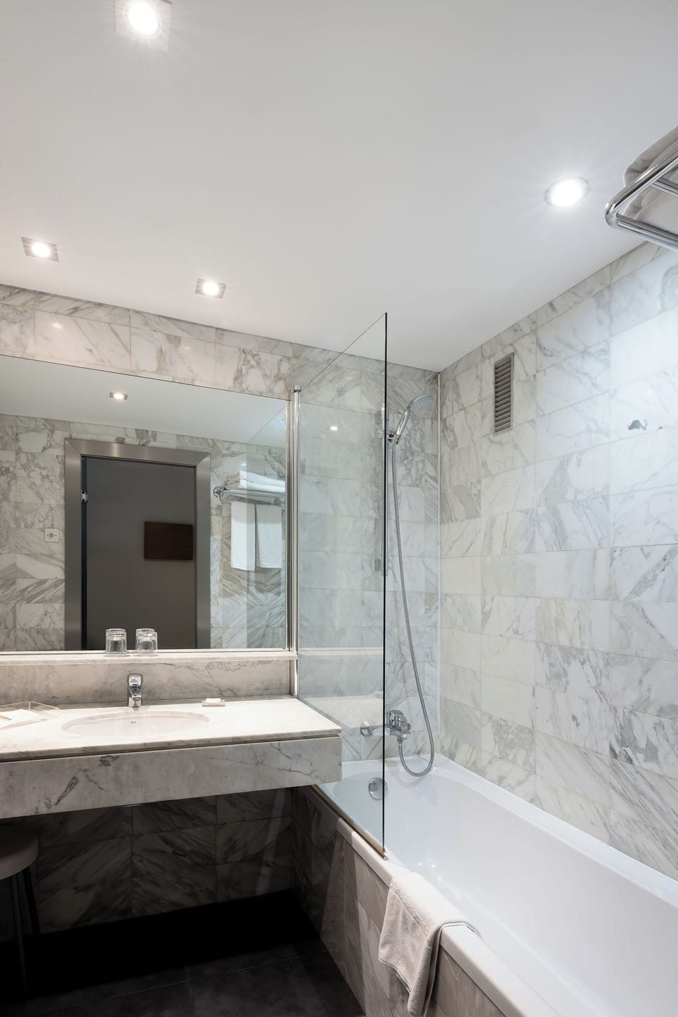 Eco-friendly toiletries, hair dryer, towels