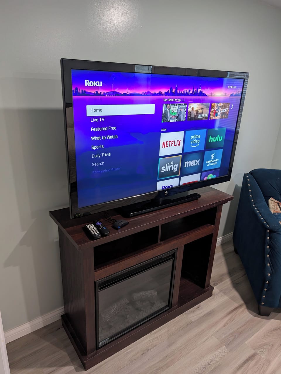 52 inch TV in bedroom with King size bed 