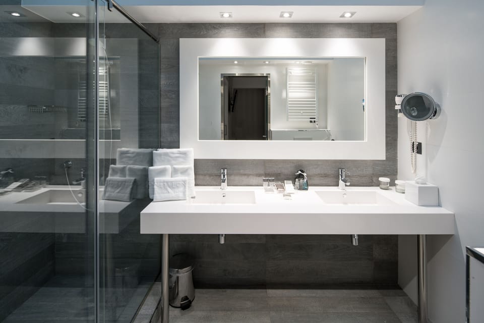 Eco-friendly toiletries, hair dryer, towels
