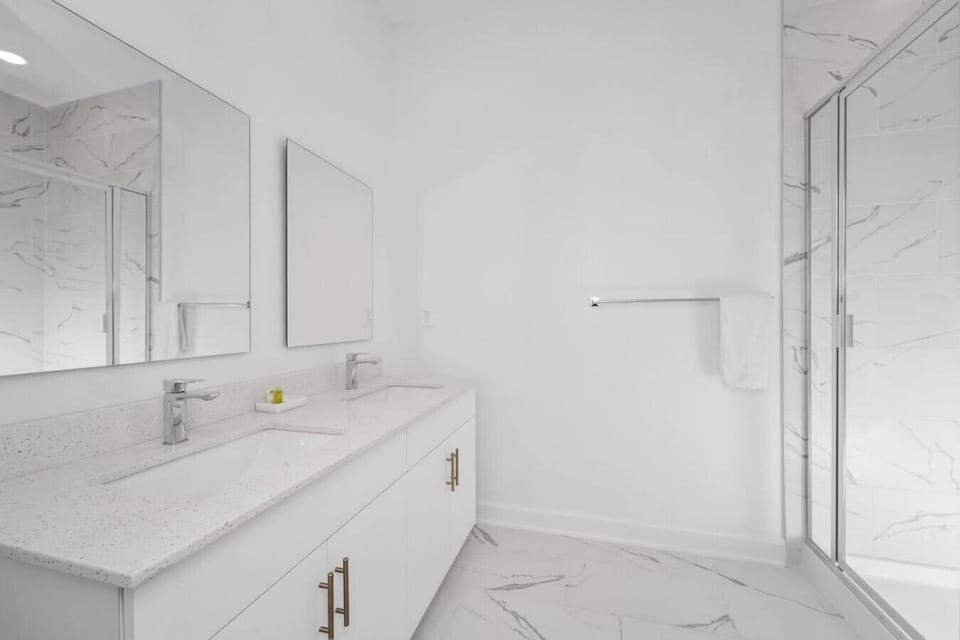 Sparkling clean and sanitized bathrooms stocked with essentials for your convenience