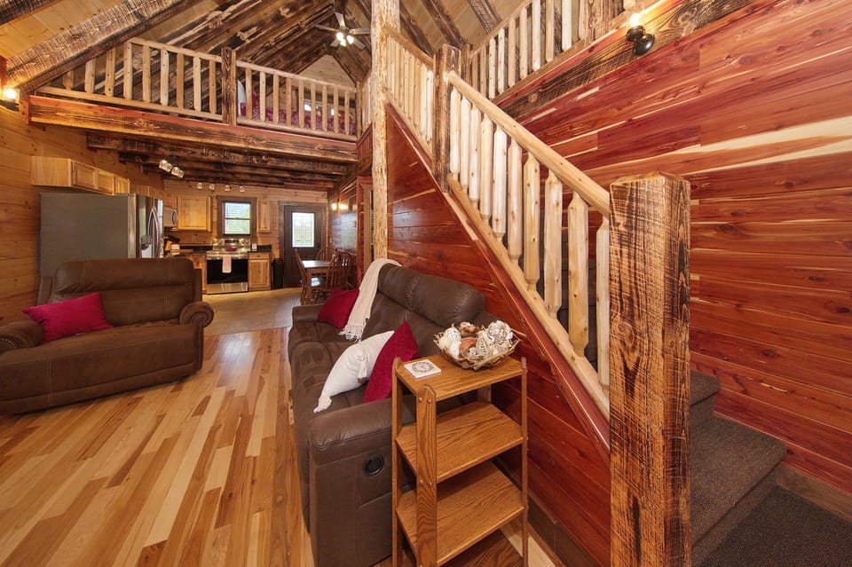 Stairway to Open Loft, highlighting Cedar accent walls