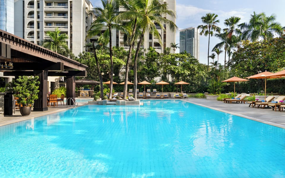 Outdoor pool, sun loungers