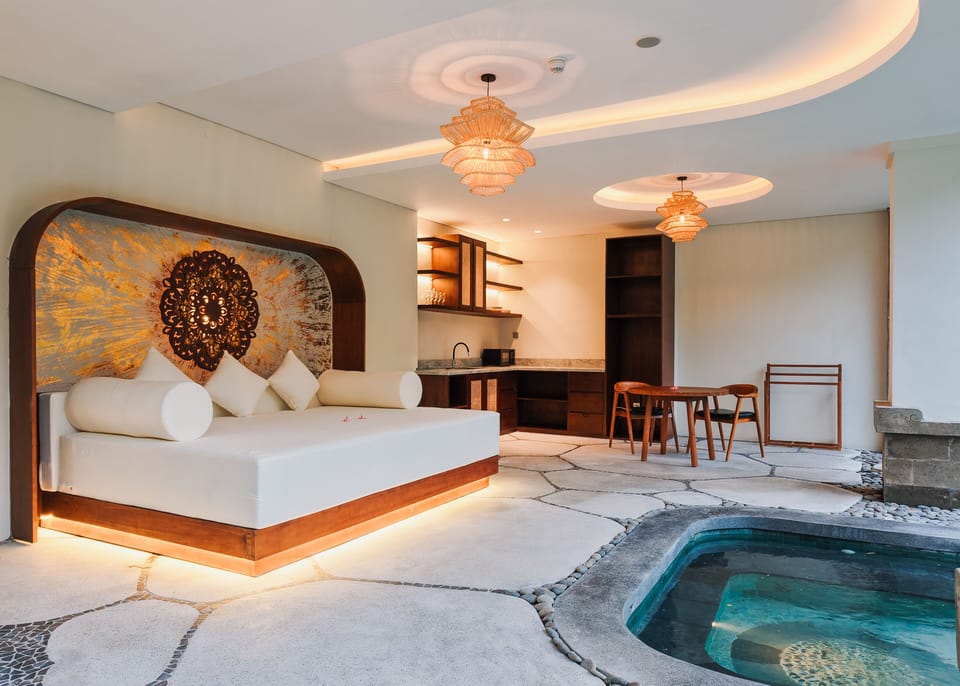 Premiere Private Pool Villa | Living area | 55-inch TV with cable channels, pay movies