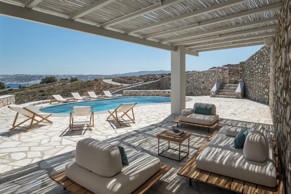 outdoor sitting area by the pool