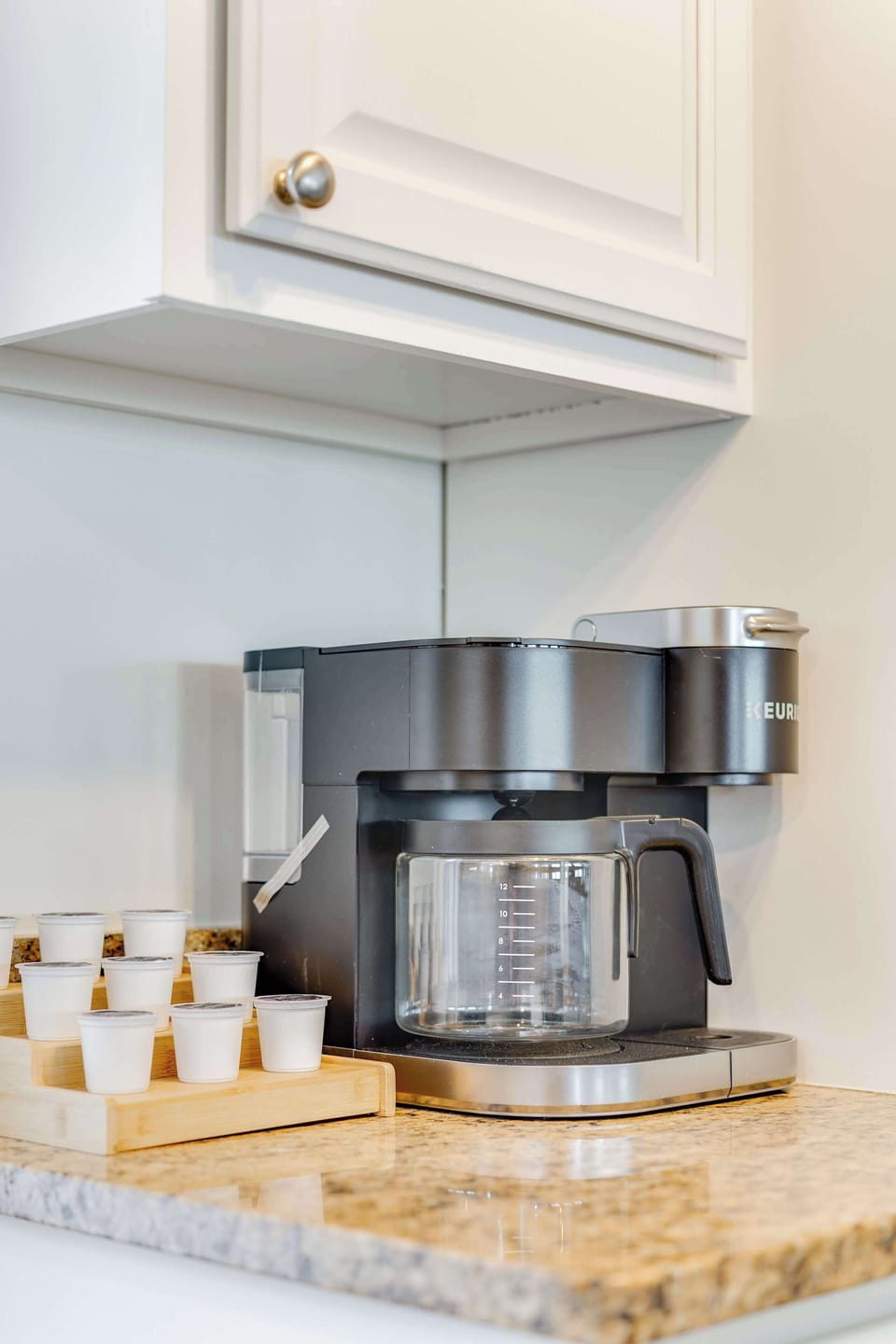 Start your day right with a freshly brewed cup from our Keurig coffee maker, complete with a variety of pods to suit every taste.