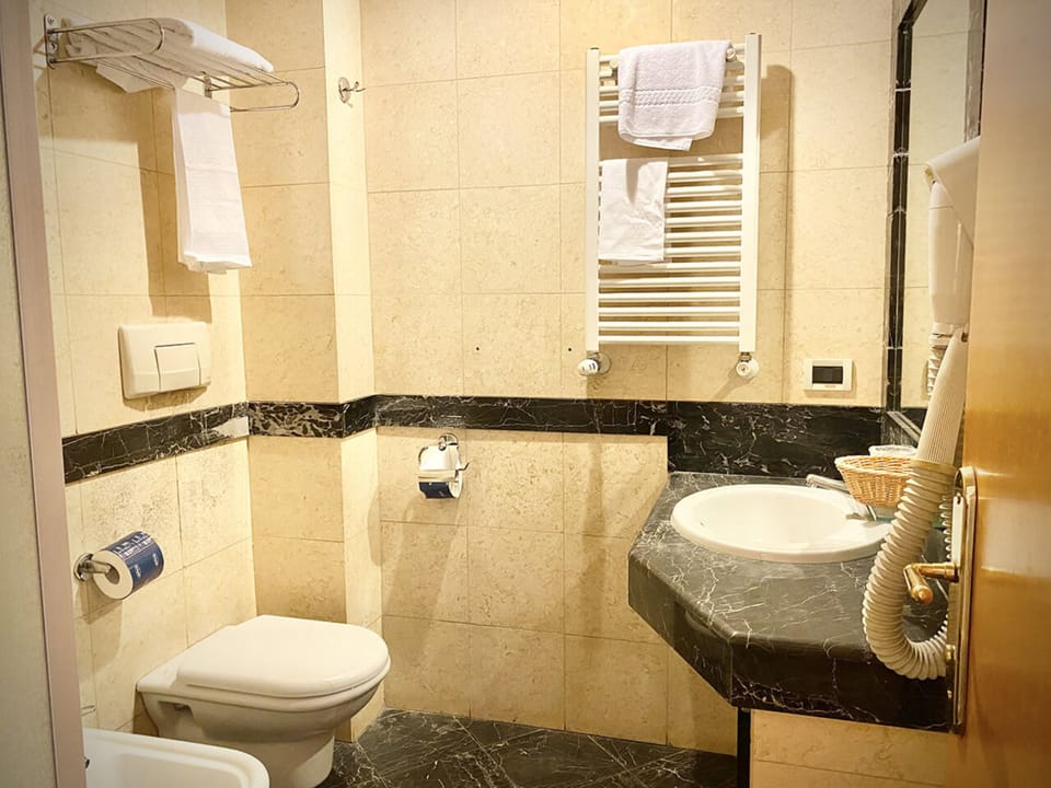 Free toiletries, hair dryer, bidet, towels