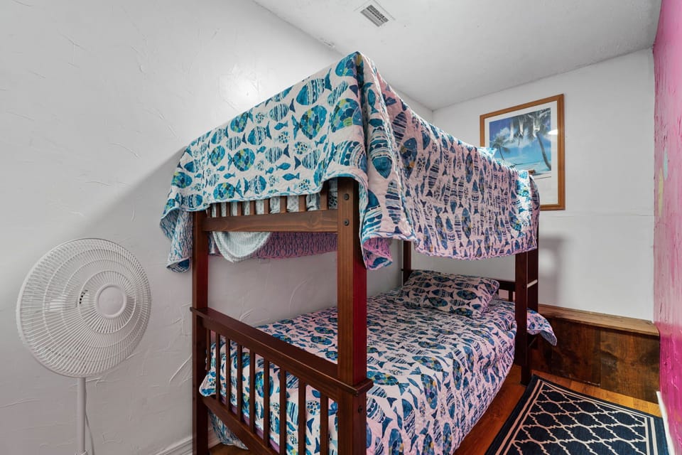 double bunk beds with plenty of space for guests.