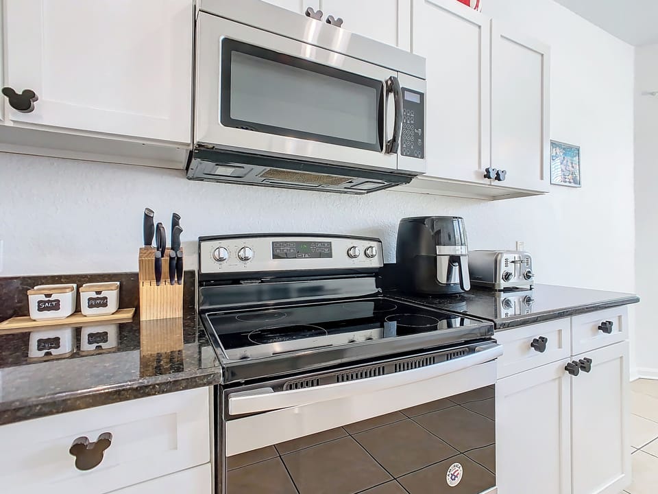 All electric appliances in our well-equipped kitchen