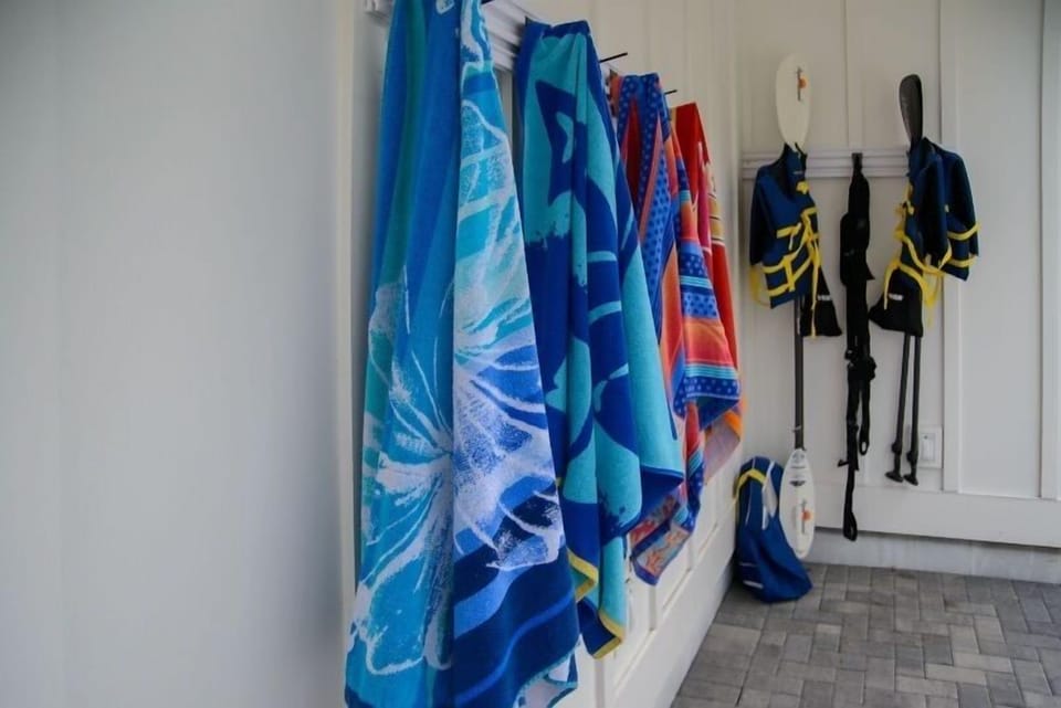 Beach towels and chairs are ready for your beach days.