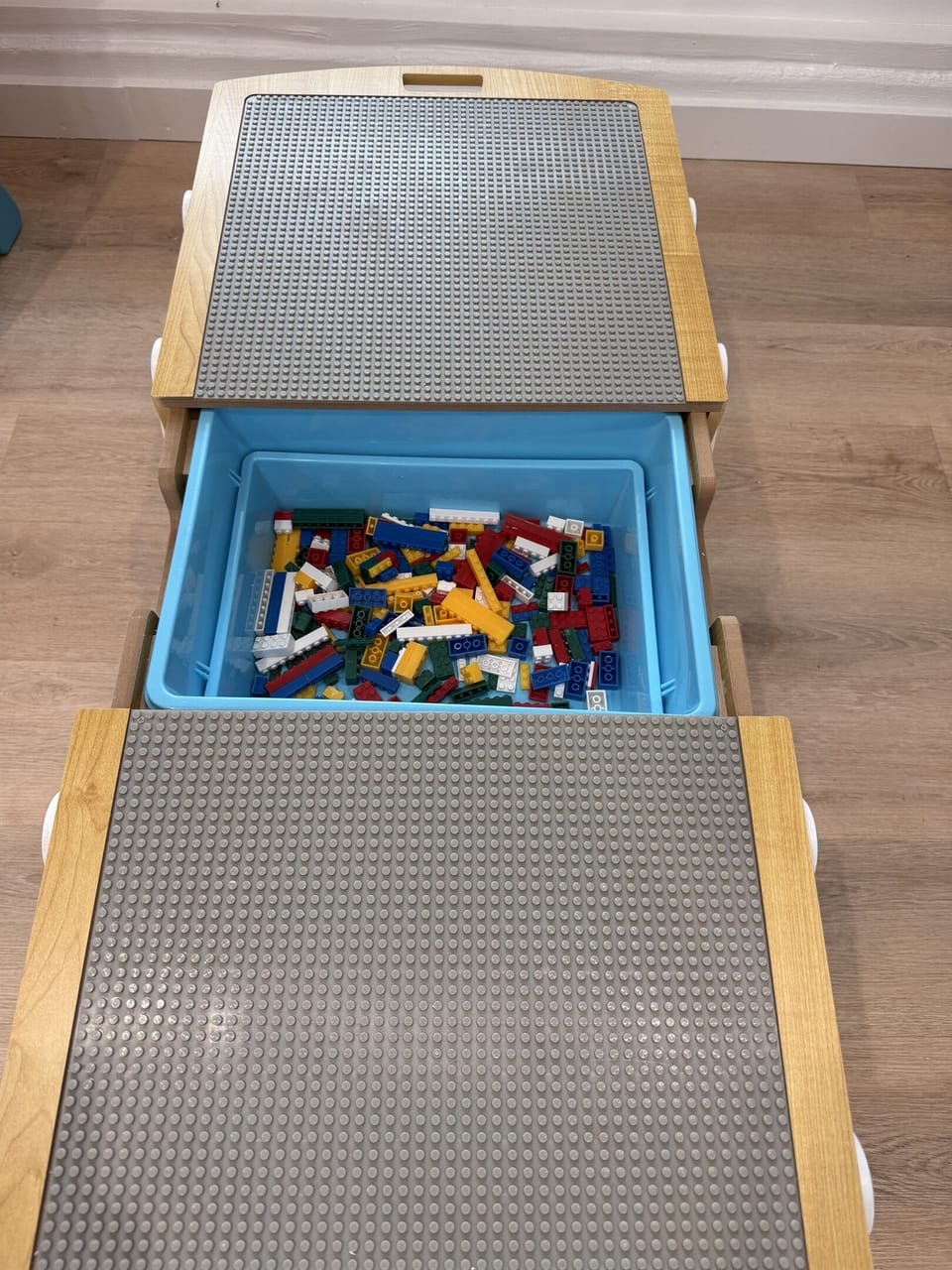 Lego table in the shared game room — separate building a short walk from Hughes, open to kids and adults alike