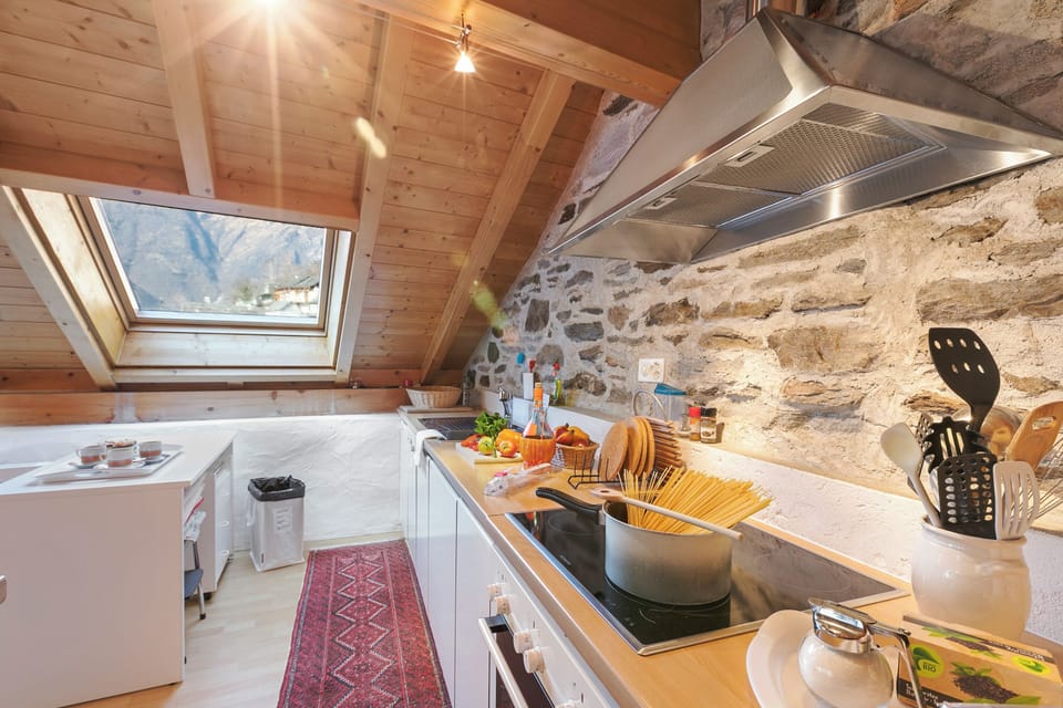 Family Chalet, Multiple Bedrooms, Mountainside (Rustico Paese Verzasca) | Private kitchen | Fridge, oven, stovetop, dishwasher