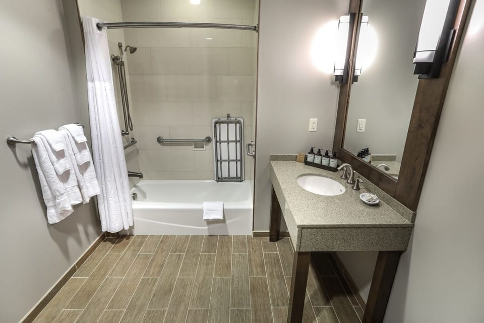 A sleek and modern bathroom designed for comfort and relaxation.