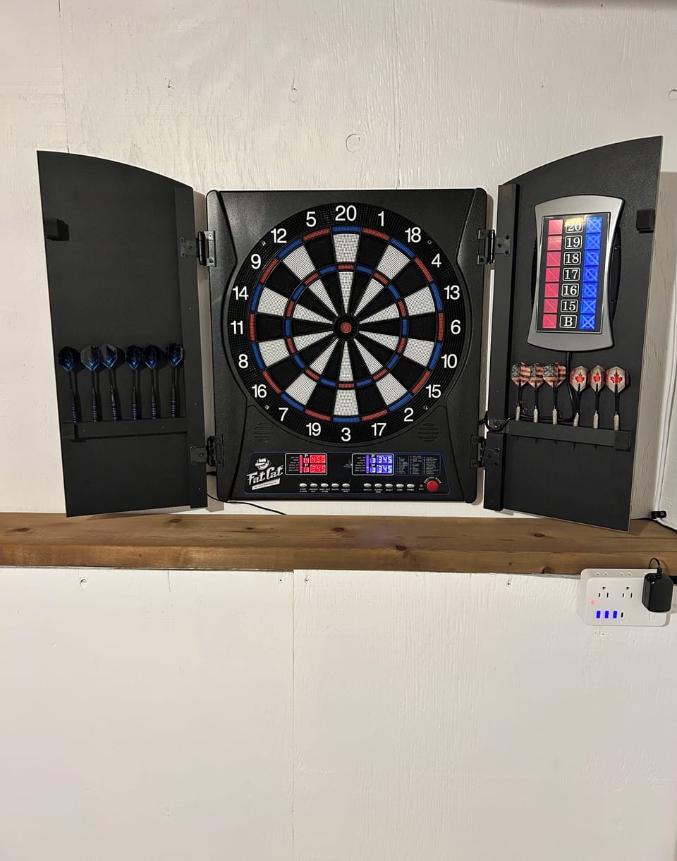 Very user friendly electronic dartboard.  It does all the math for you.
