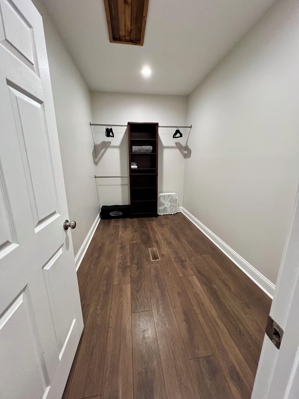 Large walk-in closet with plenty of storage space for luggage and longer stays.