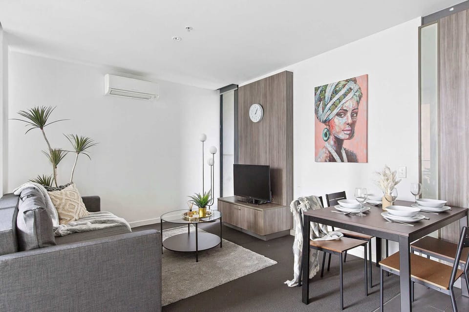 The living area with a 3-seater sofa bed that folds out to a double.