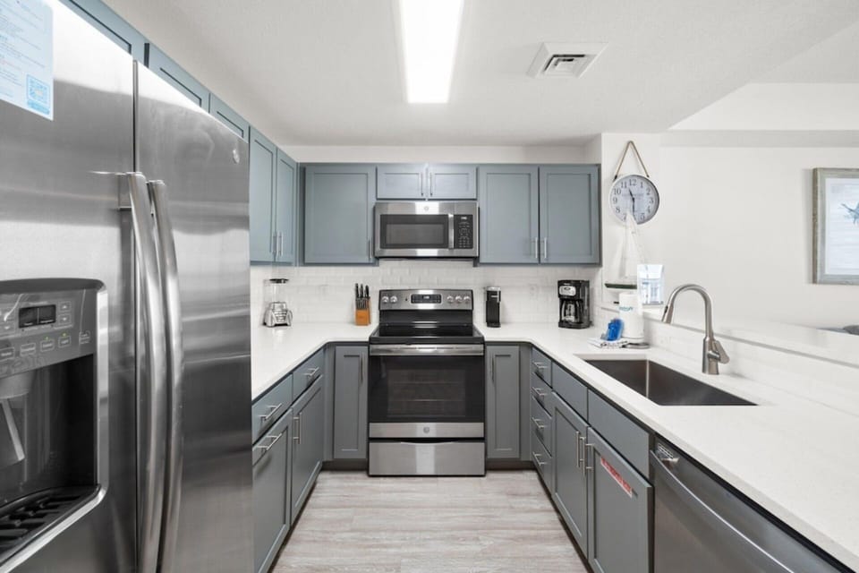 Stainless steel appliances in the kitchen